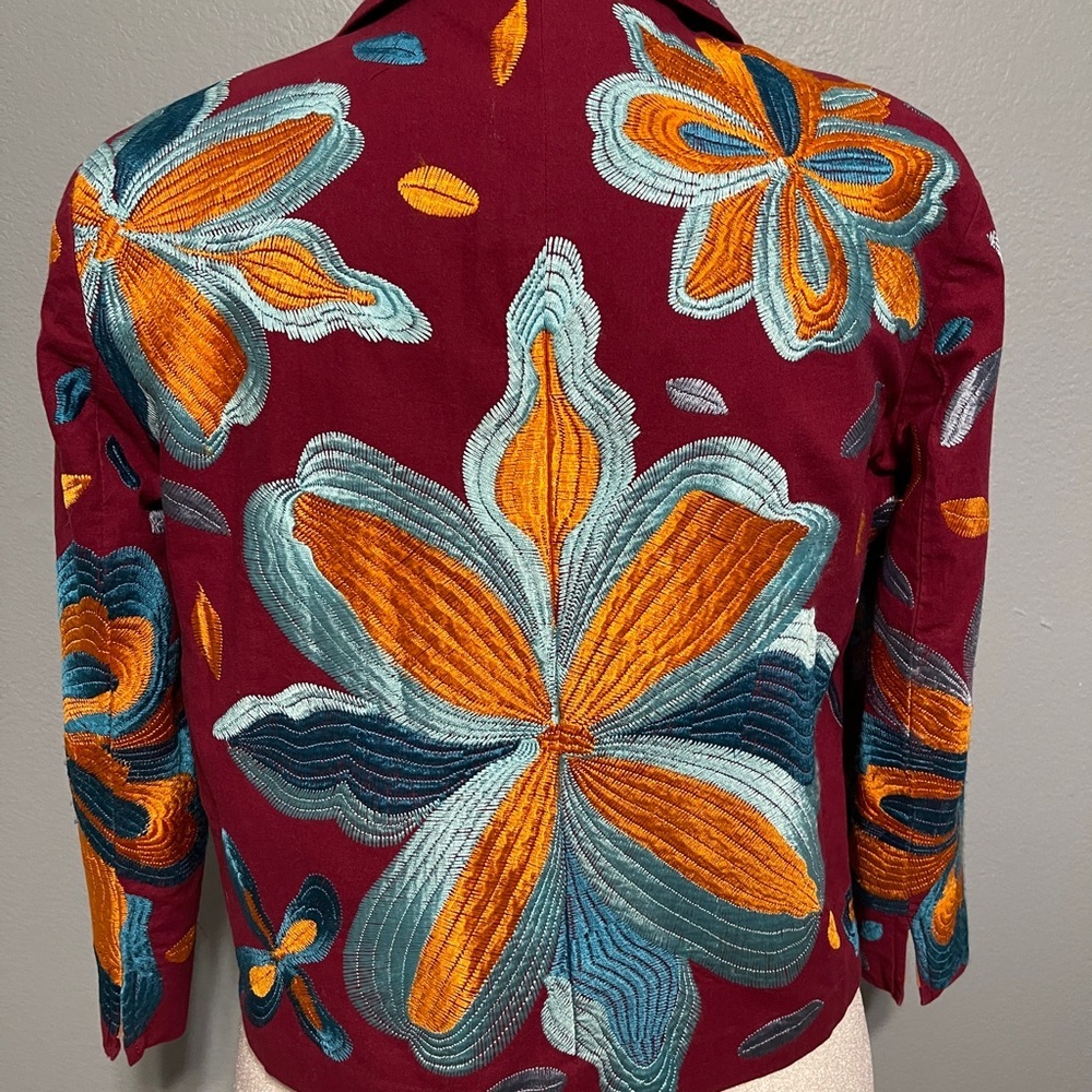 Anthropologie Jacket Woodstock Embroidered Floral Jacket Boho Art Deco Medium - Picture 2 of 7